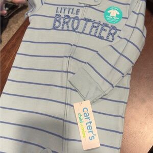 Carter's Light Blue Striped Little Brother Footie